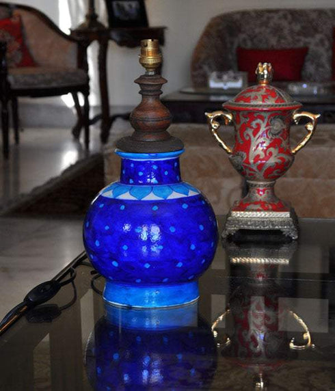 Turquoise Dots with Blue Base Table Lamp (Without Shade)